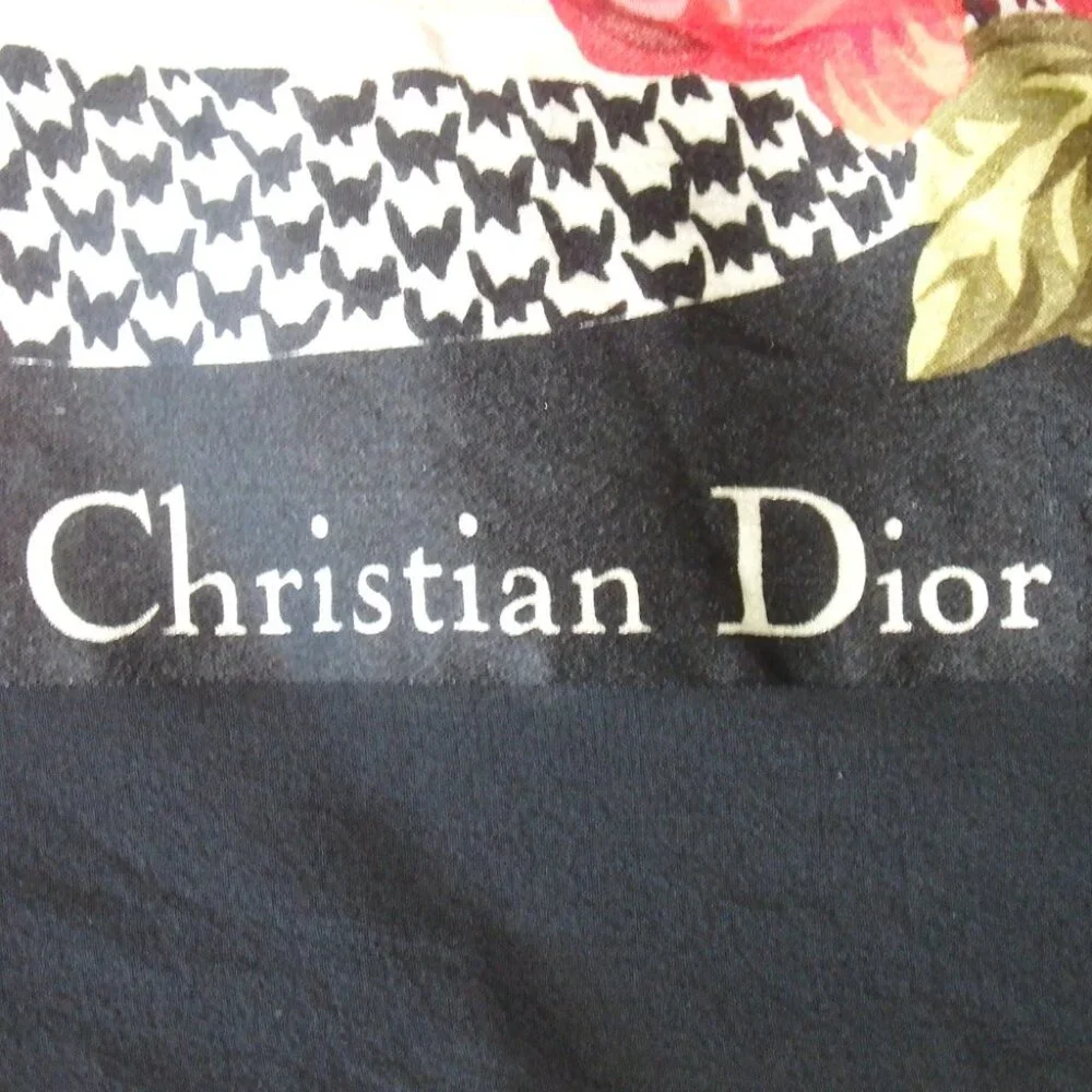 Authentic Christian Dior Rose pattern scarf silk [Used]